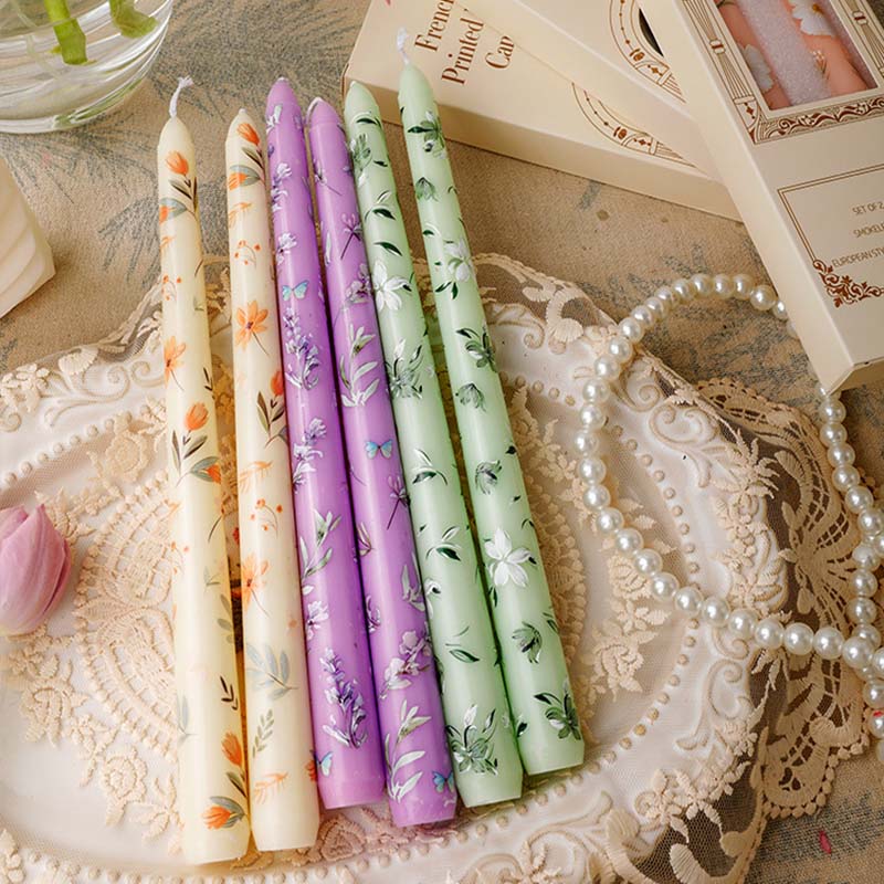 Candle Supplies Bulk - 2PCS Long Candles Floral Printed Colored