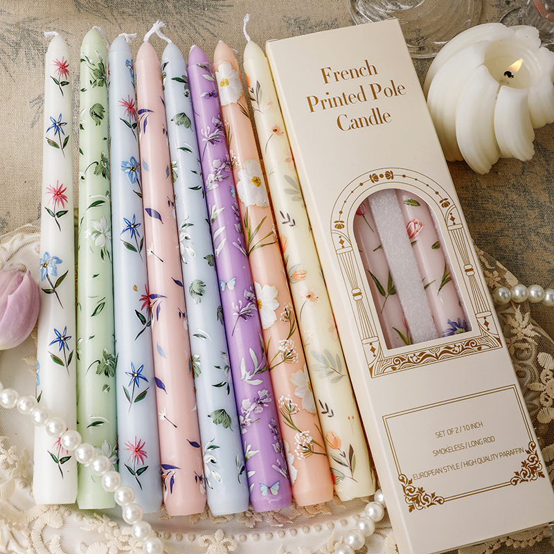 2PCS Long Candles Floral Print - Candle Supplies Bulk ulasan dan harga